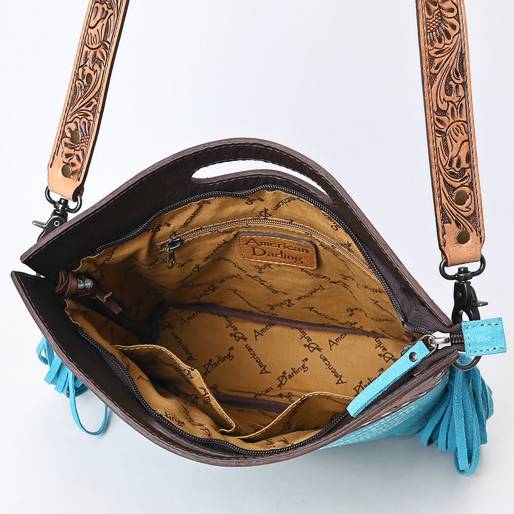 American Darling Crossbody Hand Tooled Genuine Suede Leather