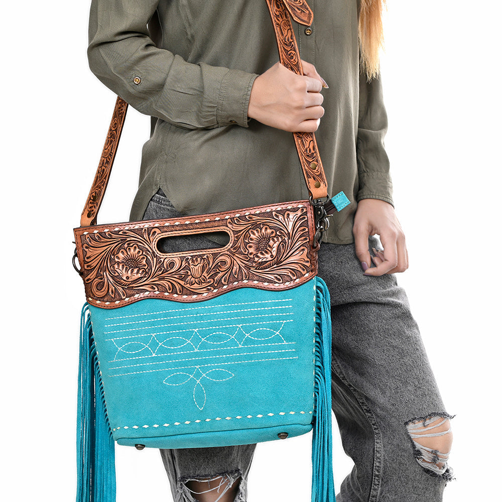 American Darling Crossbody Hand Tooled Genuine Suede Leather