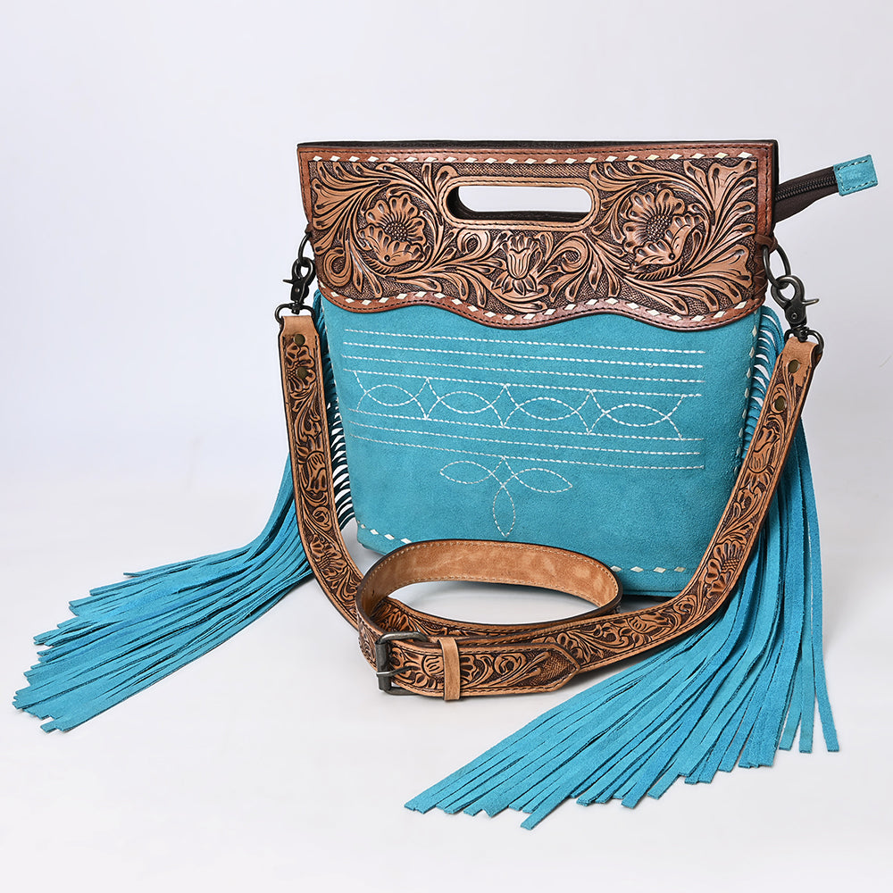 American Darling Crossbody Hand Tooled Genuine Suede Leather