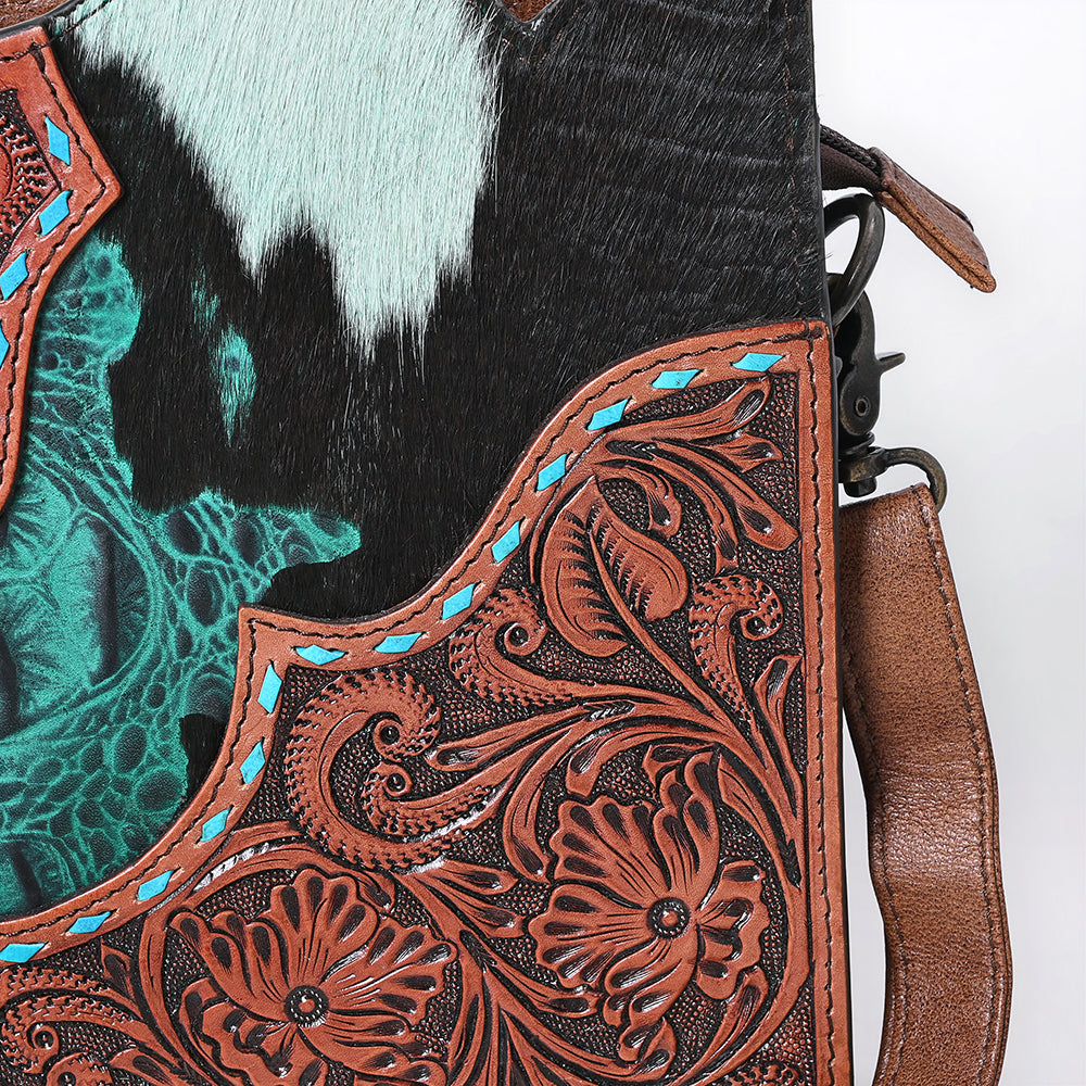 American Darling Crossbody Hand Tooled Hair-On Genuine Leather