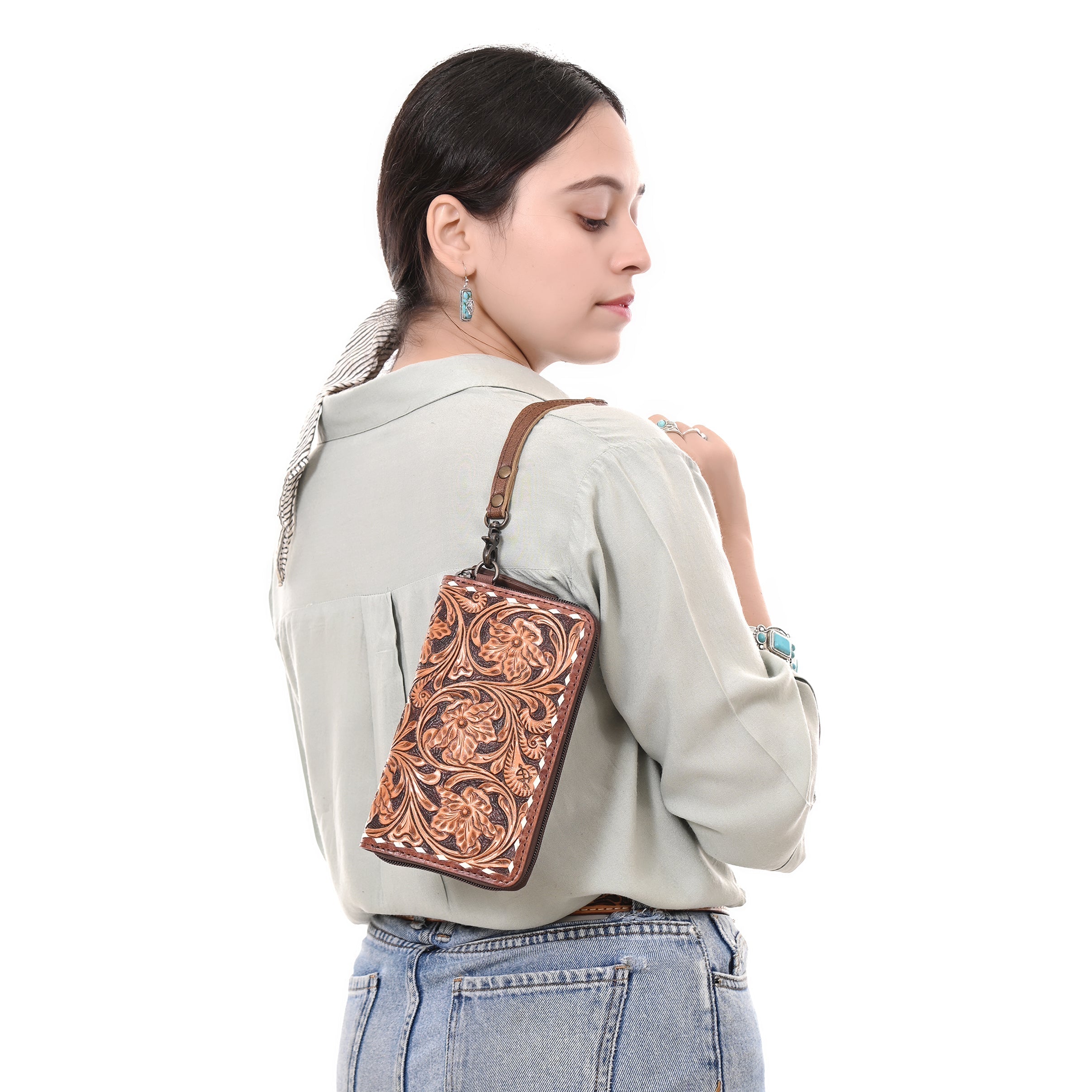 American Darling Wristlet Beautifully Hand Tooled Genuine Leather