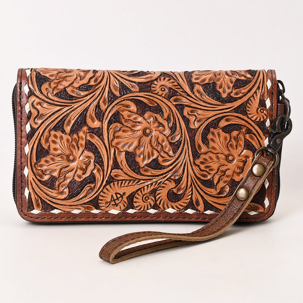 American Darling Wristlet Beautifully Hand Tooled Genuine Leather