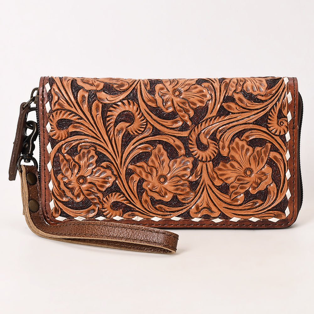 American Darling Wristlet Beautifully Hand Tooled Genuine Leather