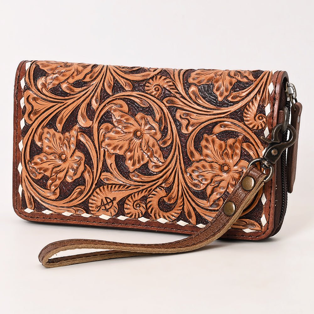 American Darling Wristlet Beautifully Hand Tooled Genuine Leather