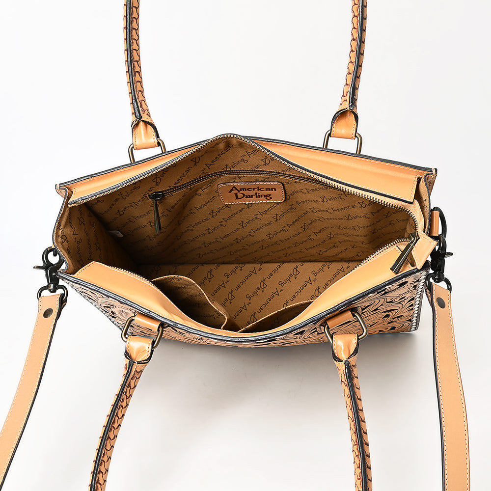 American Darling Hand Tooled Leather Tote Bag Turquoise Painted Floral Full Grain