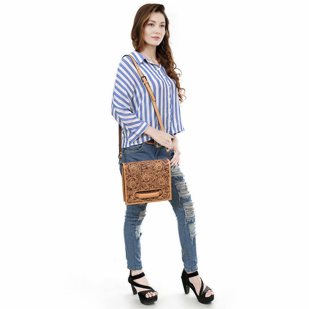 Small Crossbody Beautifully Hand Tooled Genuine Leather