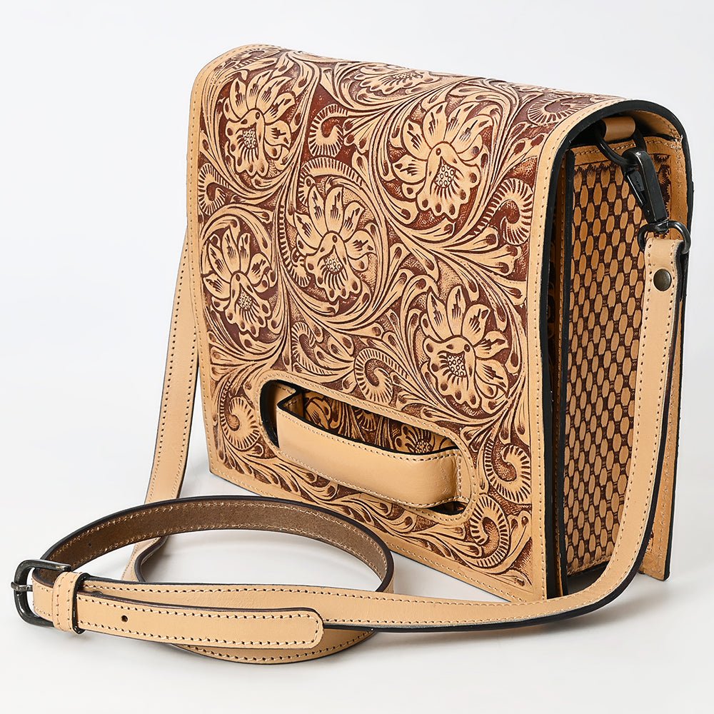 Small Crossbody Beautifully Hand Tooled Genuine Leather