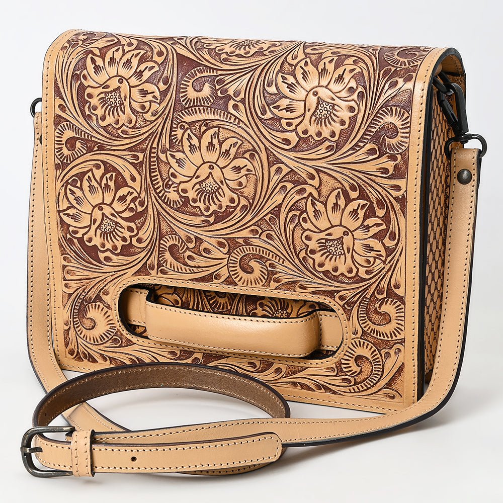 Small Crossbody Beautifully Hand Tooled Genuine Leather