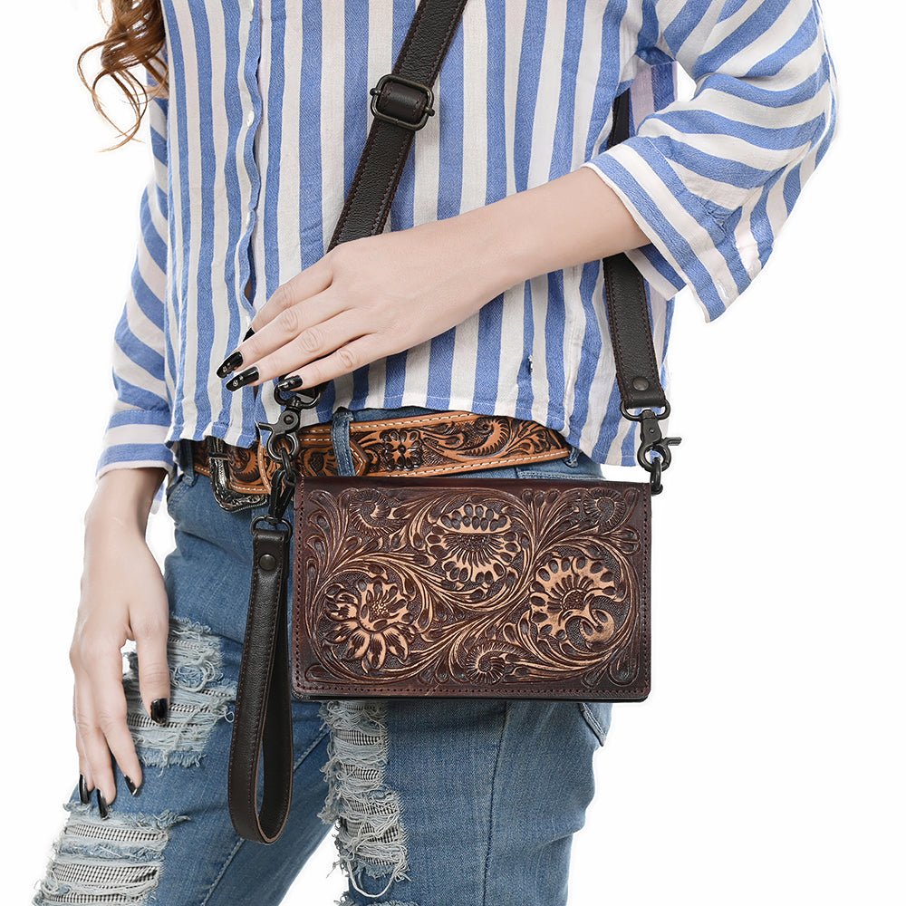 American Darling Small Crossbody Beautifully Hand Tooled Genuine Leather
