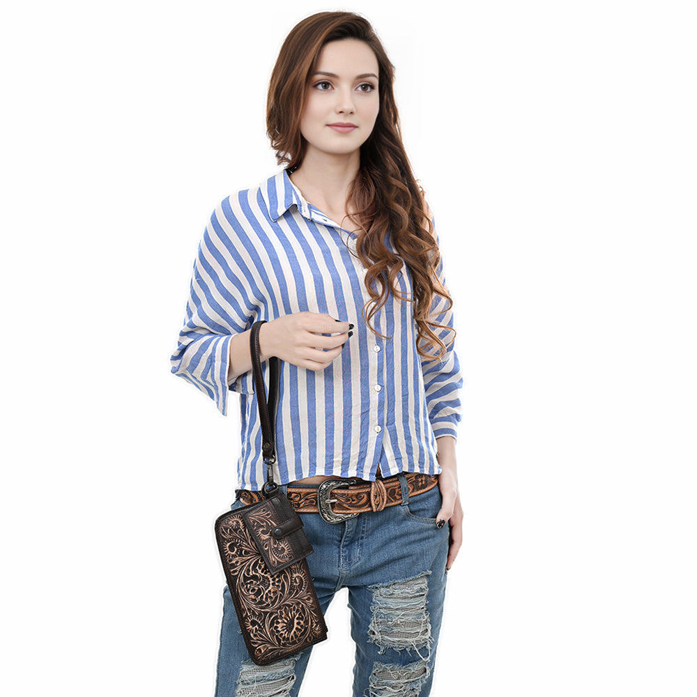 American Darling Wristlet Beautifully Hand Tooled Genuine Leather