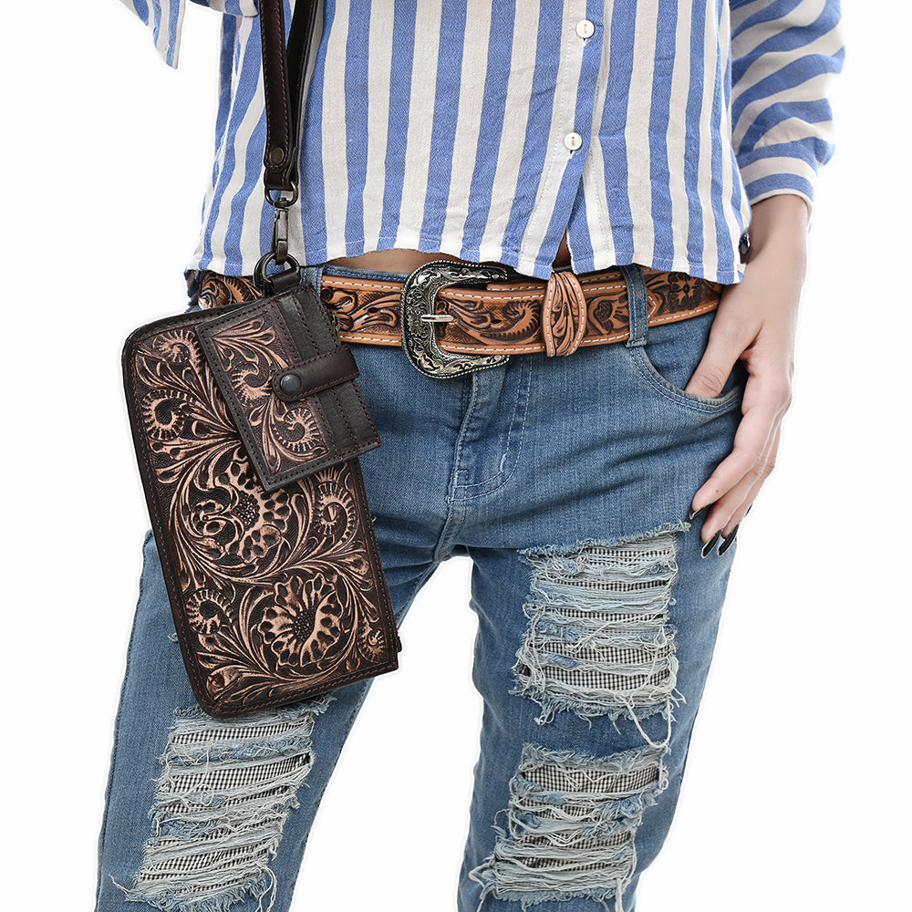 American Darling Wristlet Beautifully Hand Tooled Genuine Leather