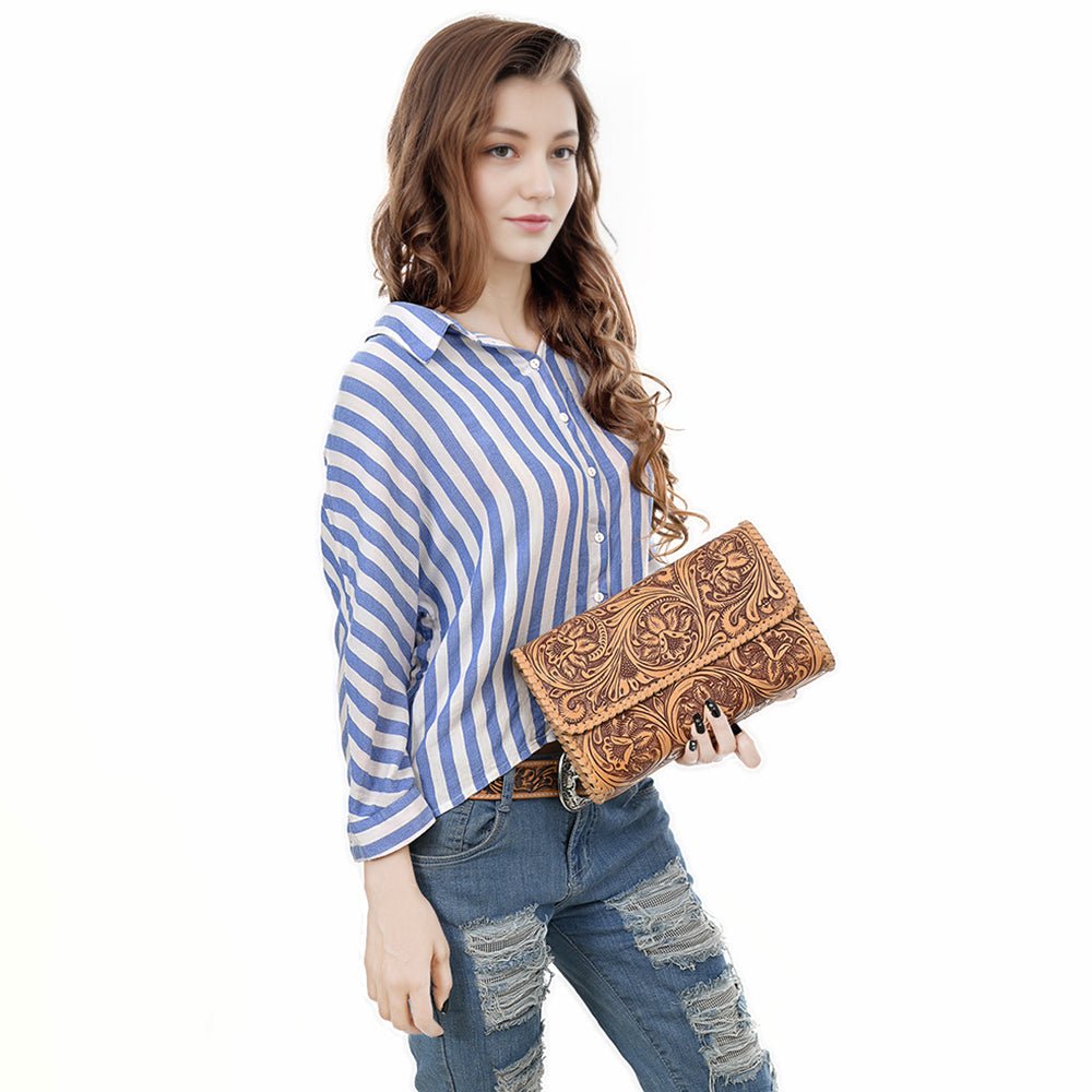 Clutch Beautifully Hand Tooled Genuine Leather