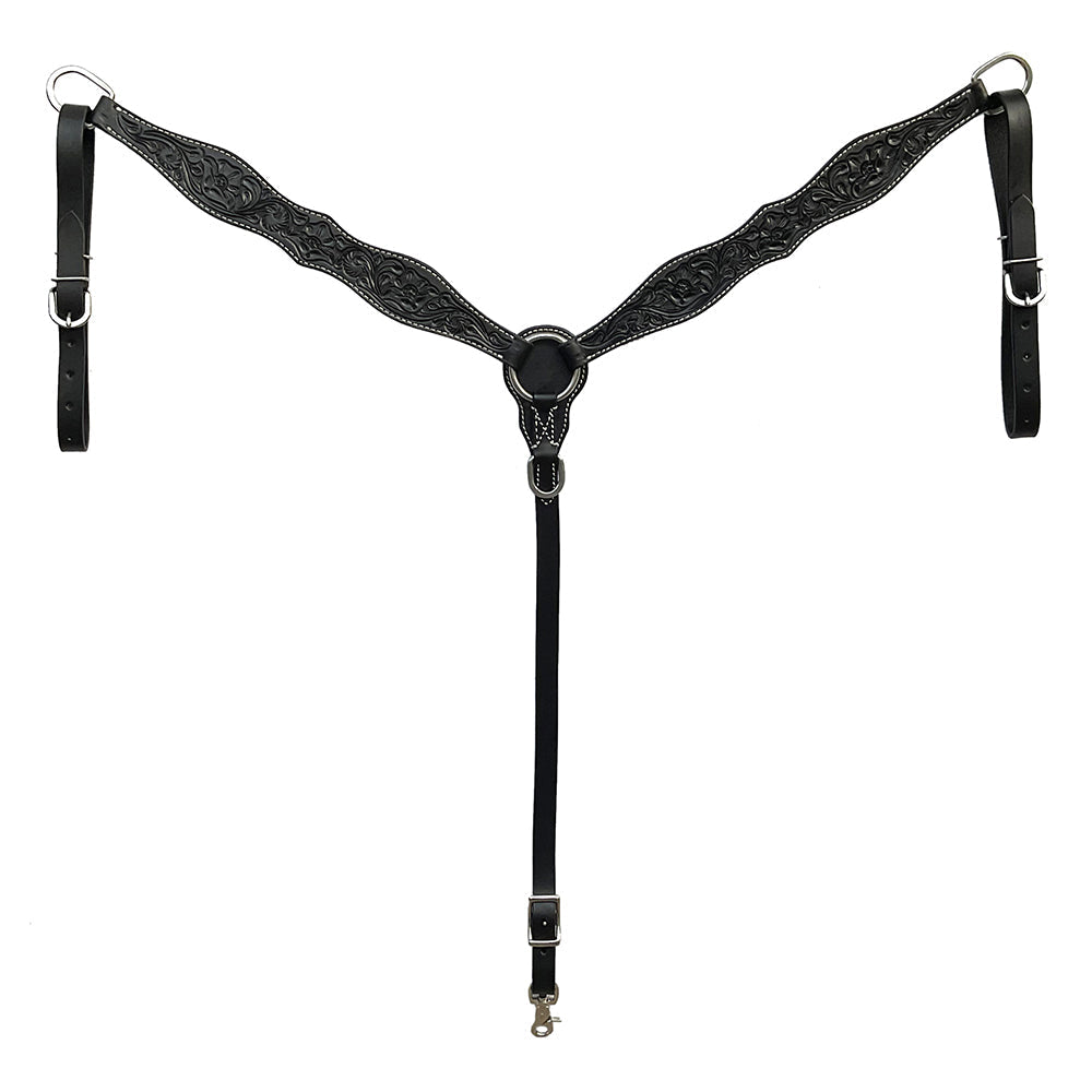BAR H EQUINE Western Handtooled Leather Horse Headstall & Breast Collar Set