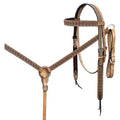 BAR H EQUINE Western Handtooled Leather Horse Headstall & Breast Collar Set