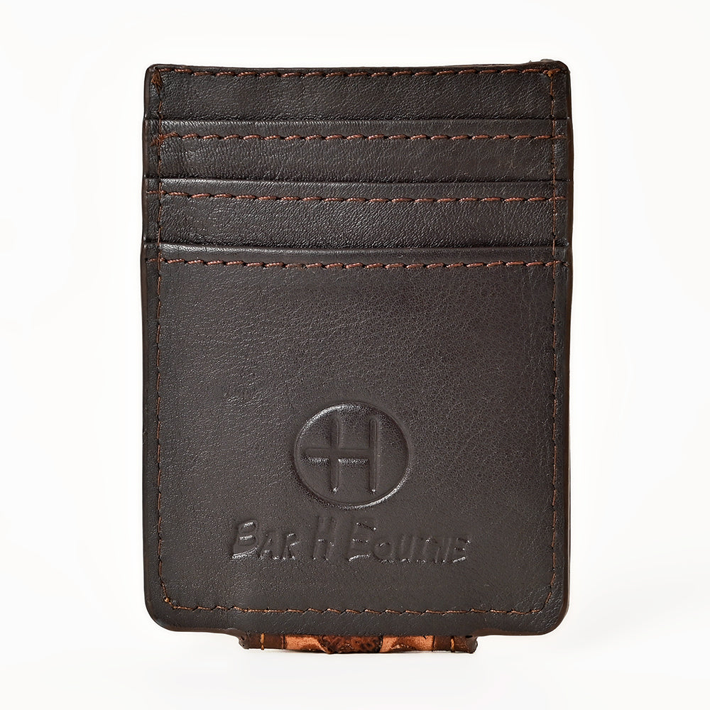 BAR H EQUINE Hand-Tooled Genuine Leather Money Clip Wallet Floral Carved | Western Style Card & Cash Holder