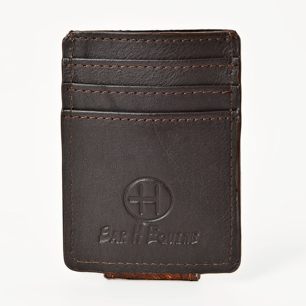 BAR H EQUINE Hand-Tooled Genuine Leather Money Clip Wallet Floral Carved | Western Style Card & Cash Holder