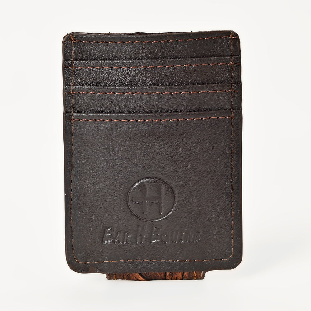BAR H EQUINE Hand-Tooled Genuine Leather Money Clip Wallet Floral Carved | Western Style Card & Cash Holder