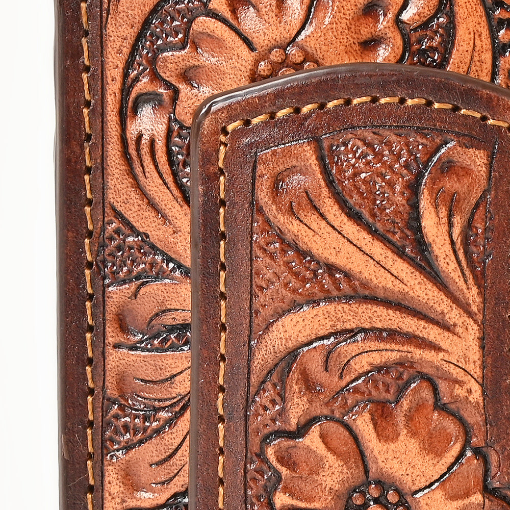 BAR H EQUINE Hand-Tooled Genuine Leather Money Clip Wallet Floral Carved | Western Style Card & Cash Holder