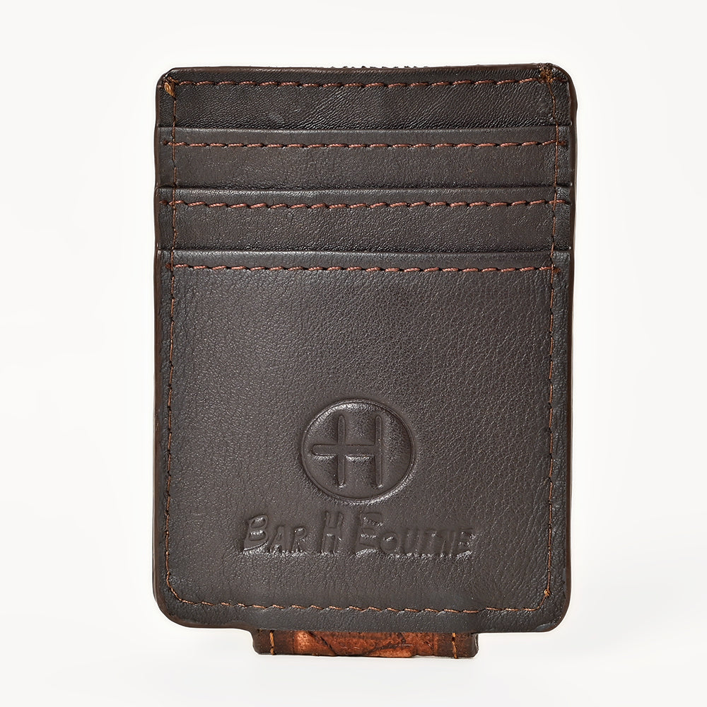 BAR H EQUINE Hand-Tooled Genuine Leather Money Clip Wallet Floral Carved | Western Style Card & Cash Holder