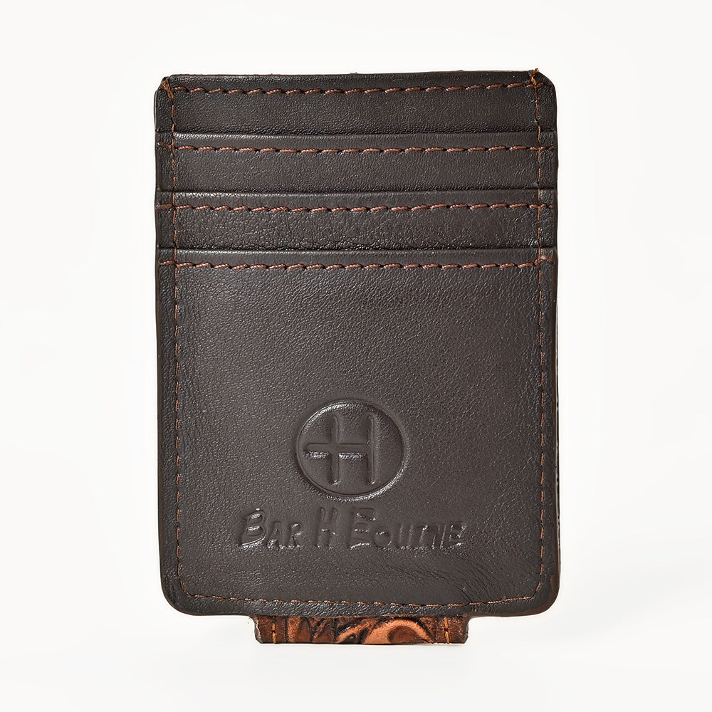 BAR H EQUINE Hand-Tooled Genuine Leather Money Clip Wallet Floral Carved | Western Style Card & Cash Holder