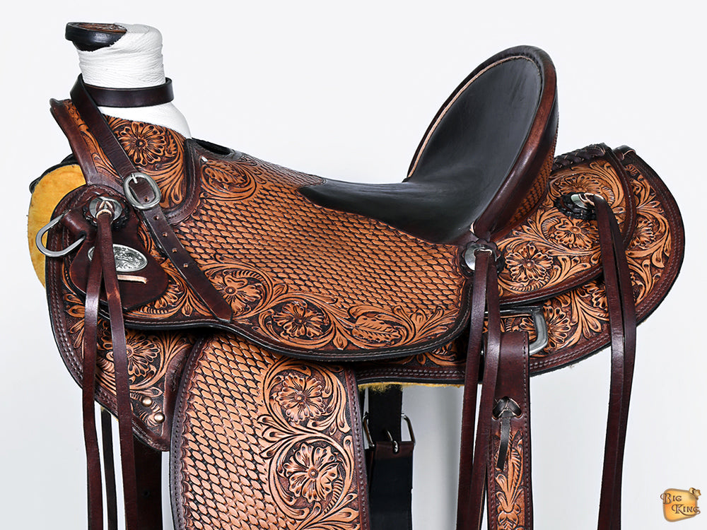 Hilason Western Wade Ranch Roping Leather Saddle — Antique Brown