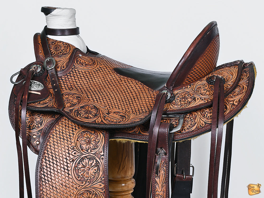 Hilason Western Wade Ranch Roping Leather Saddle — Antique Brown