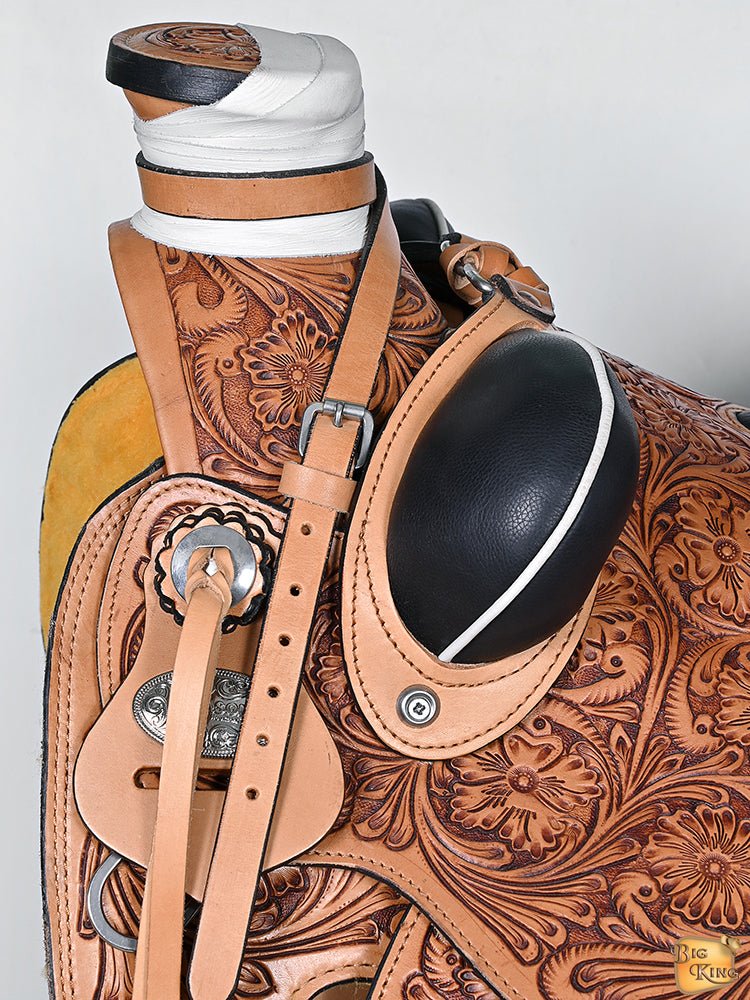 Hilason Wade Ranch Roping Hand-Tooled Leather Saddle — Tan