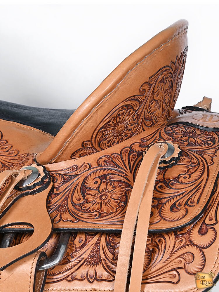 Hilason Wade Ranch Roping Hand-Tooled Leather Saddle — Tan