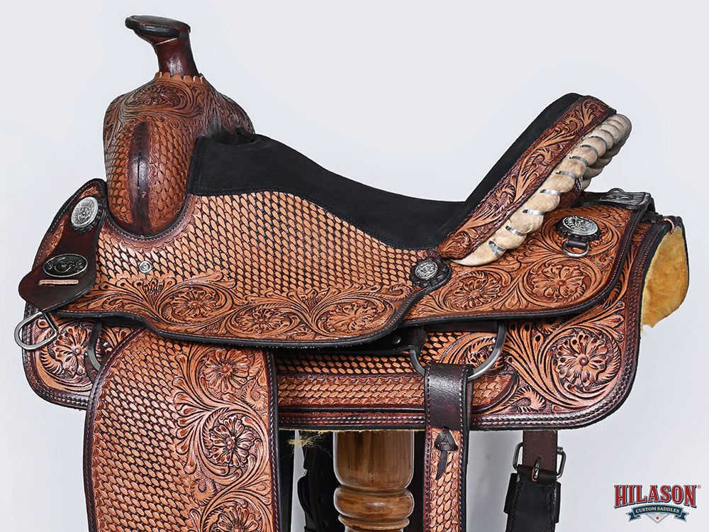 HILASON Western Horse Floral Ranch Roping American Leather Saddle Brown