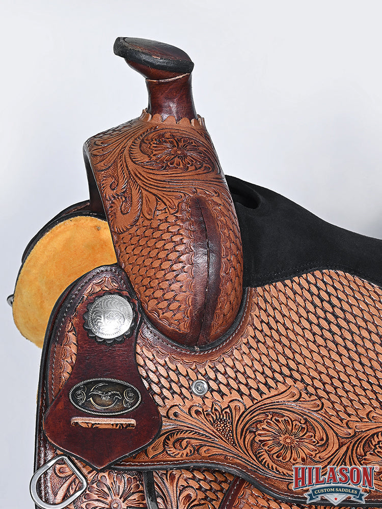 HILASON Western Horse Floral Ranch Roping American Leather Saddle Brown