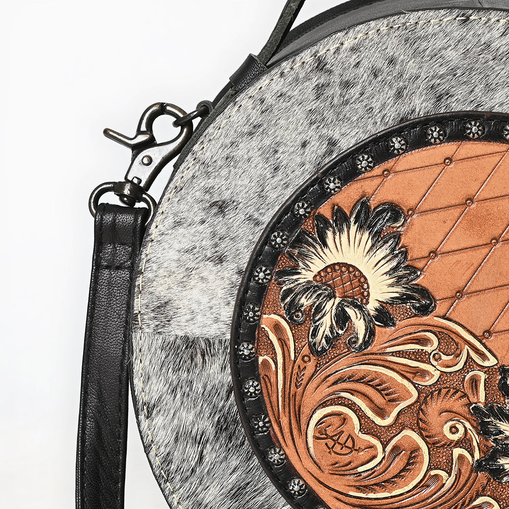 American Darling Canteen Hand Tooled Hair-On Genuine Leather