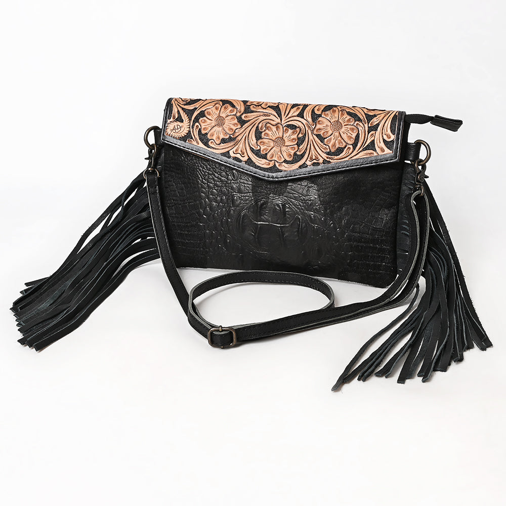 American Darling Clutch Hand Tooled Crocodile Embossed Genuine Leather