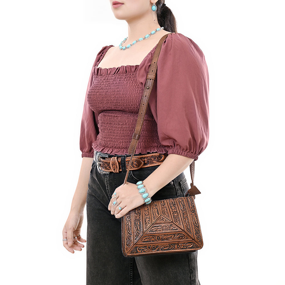 American Darling Hand-Tooled Small Cross Body Bag Genuine Leather Floral Carved Design with Premium Craftsmanship and Everyday Functionality