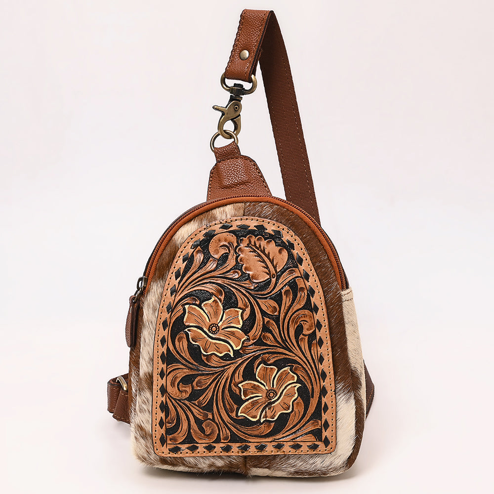 American Darling Hand Curved & Hair On Genuine Leather Sling Bag | Curved Travel Jewelry Case