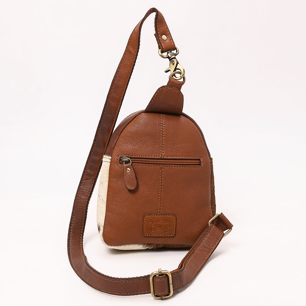 American Darling Hand Curved & Hair On Genuine Leather Sling Bag | Curved Travel Jewelry Case