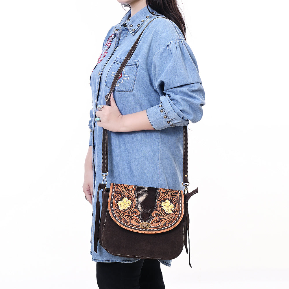 American Darling Crossbody Hand Tooled Suede Genuine Western Leather