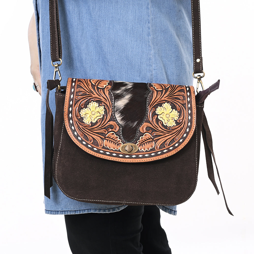 American Darling Crossbody Hand Tooled Suede Genuine Western Leather