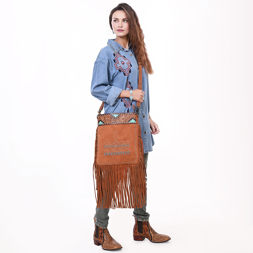 American Darling Crossbody Hand Tooled Suede Genuine Western Leather