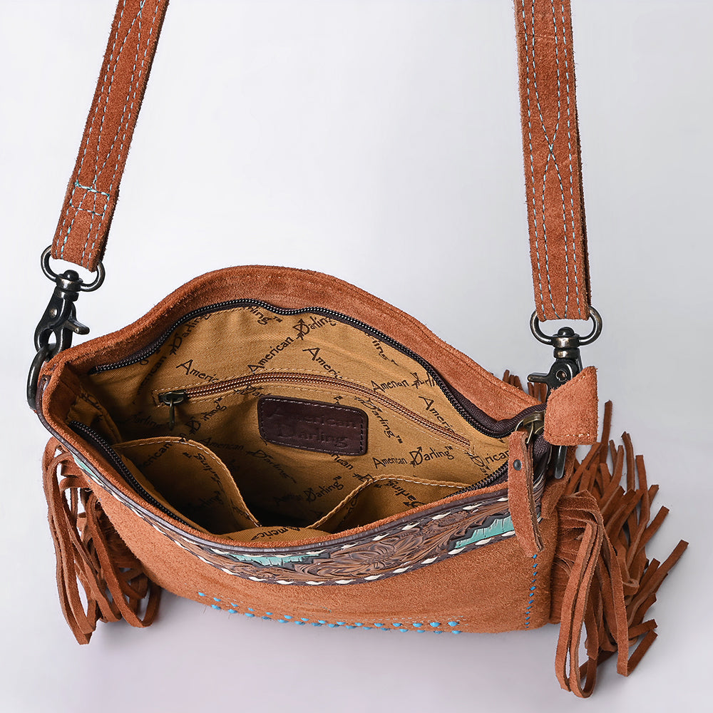American Darling Crossbody Hand Tooled Suede Genuine Western Leather