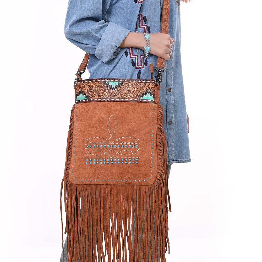 American Darling Crossbody Hand Tooled Suede Genuine Western Leather