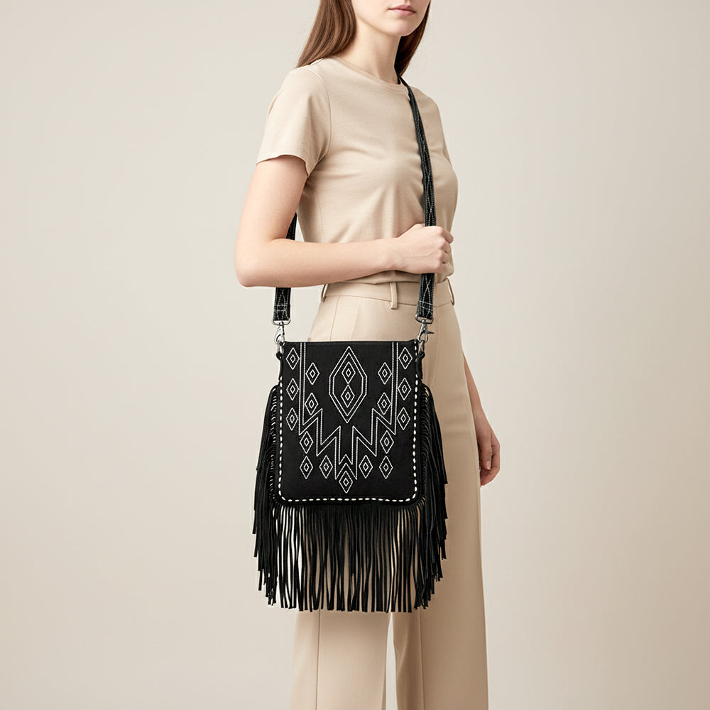 American Darling Western Large Crossbody Bag for Women with Fringe Handmade from Genuine Suede Leather Boot Stitched Design and Secure YKK Zipper