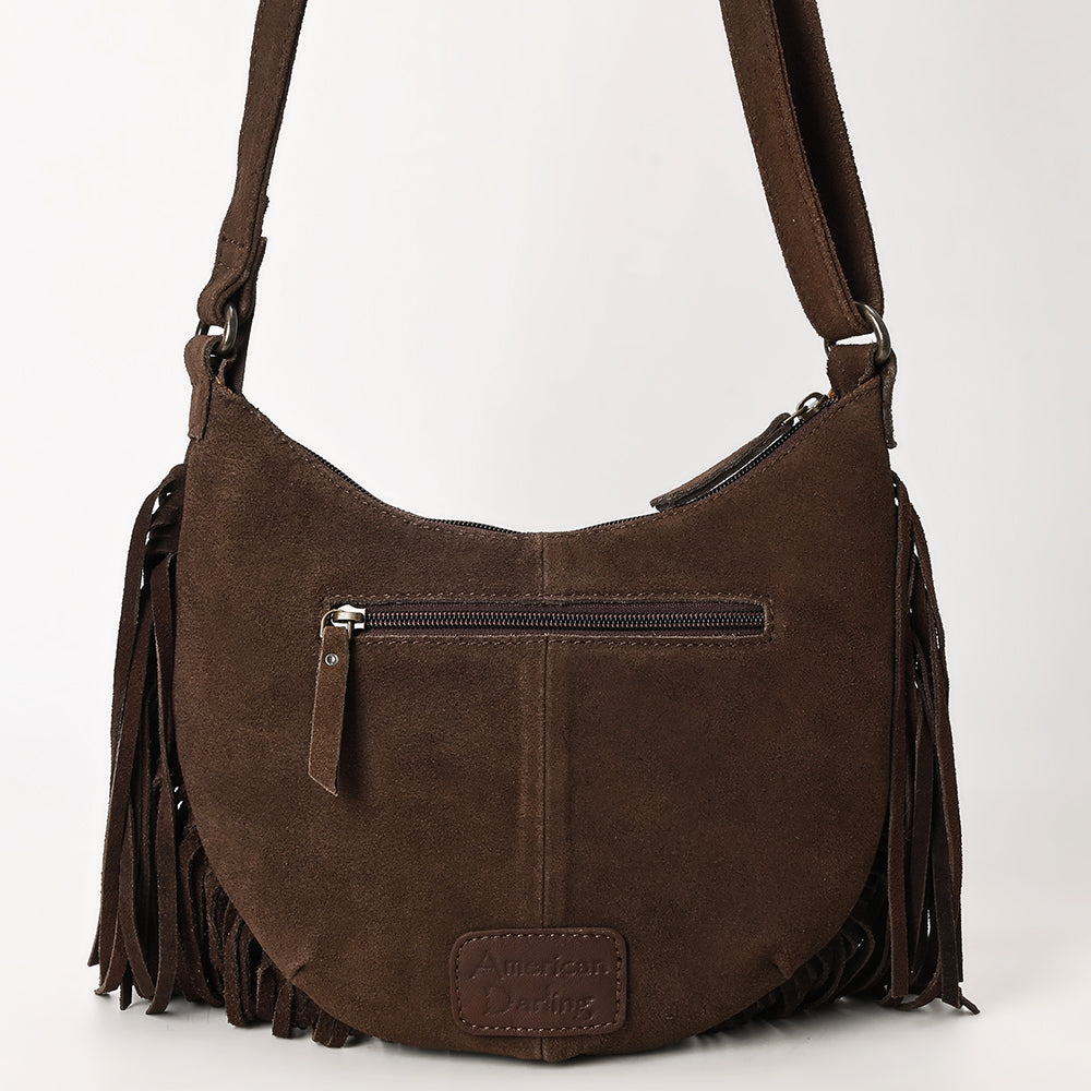 American Darling Black Genuine Suede Crossbody Bag – Western Boot Stitch Design, Fringe Detailing, Genuine Leather, Lightweight Everyday Carry