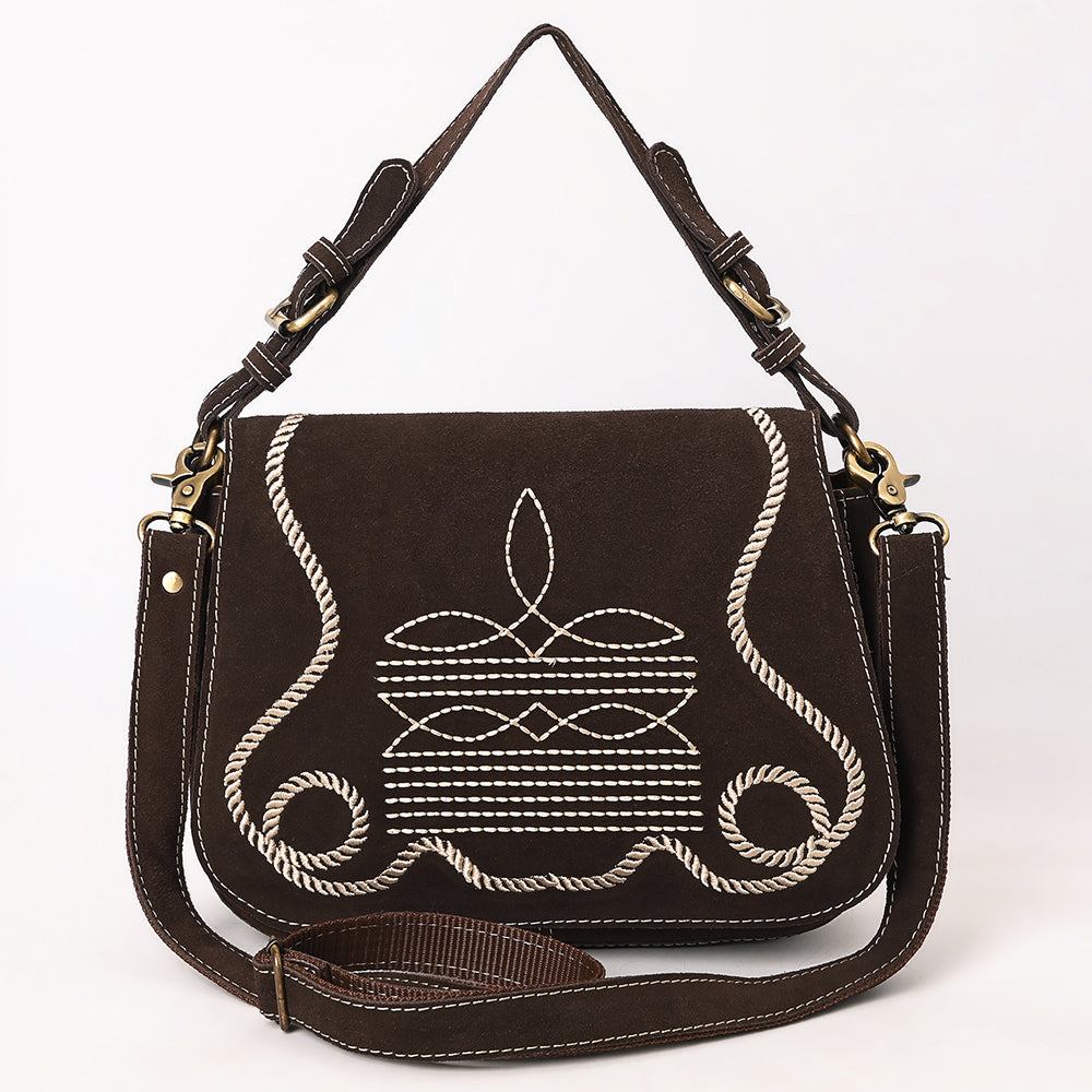 American Darling Suede Leather Cross body Bag Genuine Vegetable-Tanned Leather Purse with Boot Stitched Embroidery