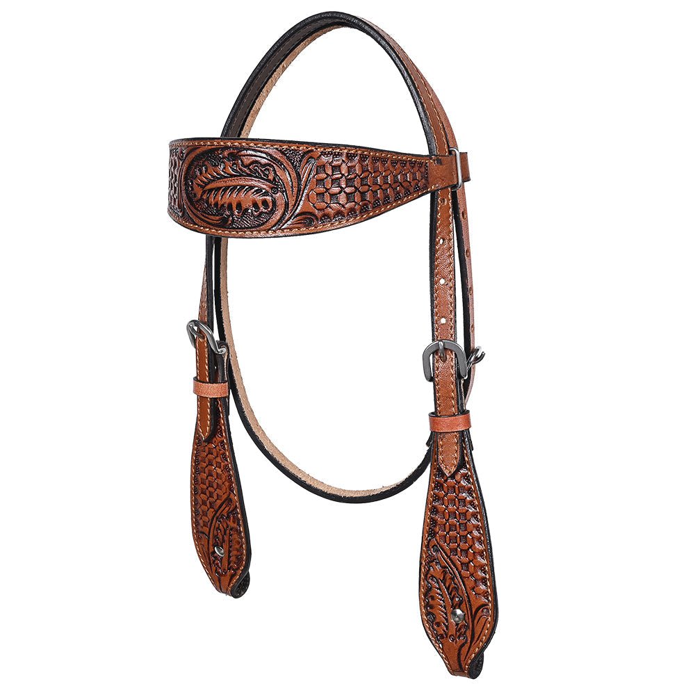 COMFYTACK Horse Floral Headstall Breast Collar Set American Leather Tan