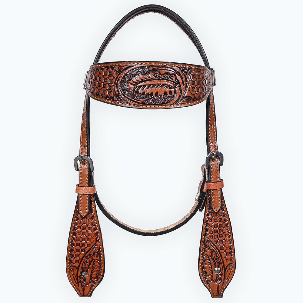 COMFYTACK Horse Floral Headstall Breast Collar Set American Leather Tan