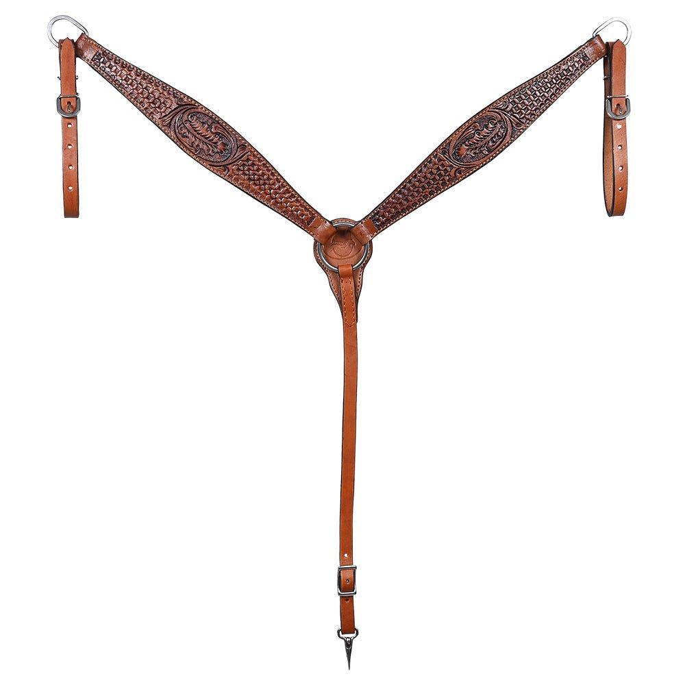 COMFYTACK Horse Floral Headstall Breast Collar Set American Leather Tan