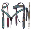 Bar H Equine American Leather Horse Saddle Tack One Ear Headstall | Breast Collar | Browband Headstall | Wither Strap | Tack Set for Horses Turquoise Symmetry Collection