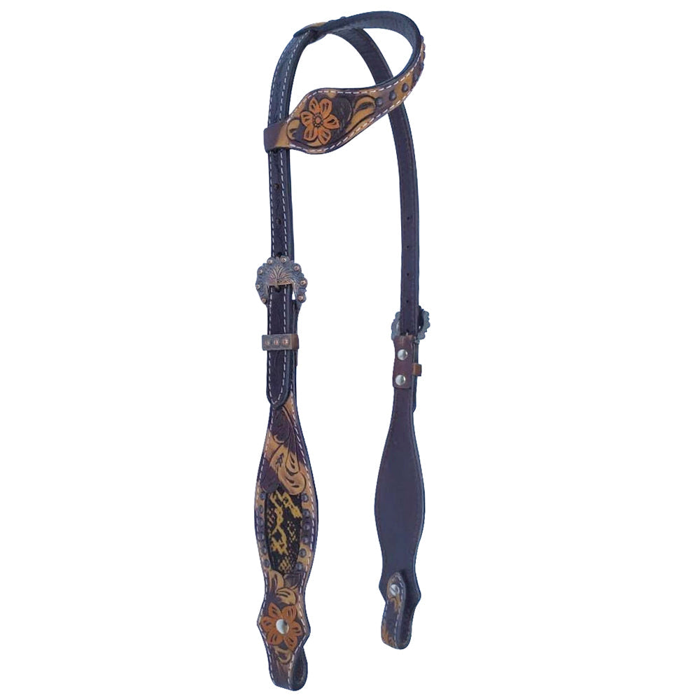 Bar H Equine American Leather Horse Saddle Tack One Ear Headstall | Breast Collar | Browband Headstall | Wither Strap | Tack Set for Horses Tropical Snake Collection