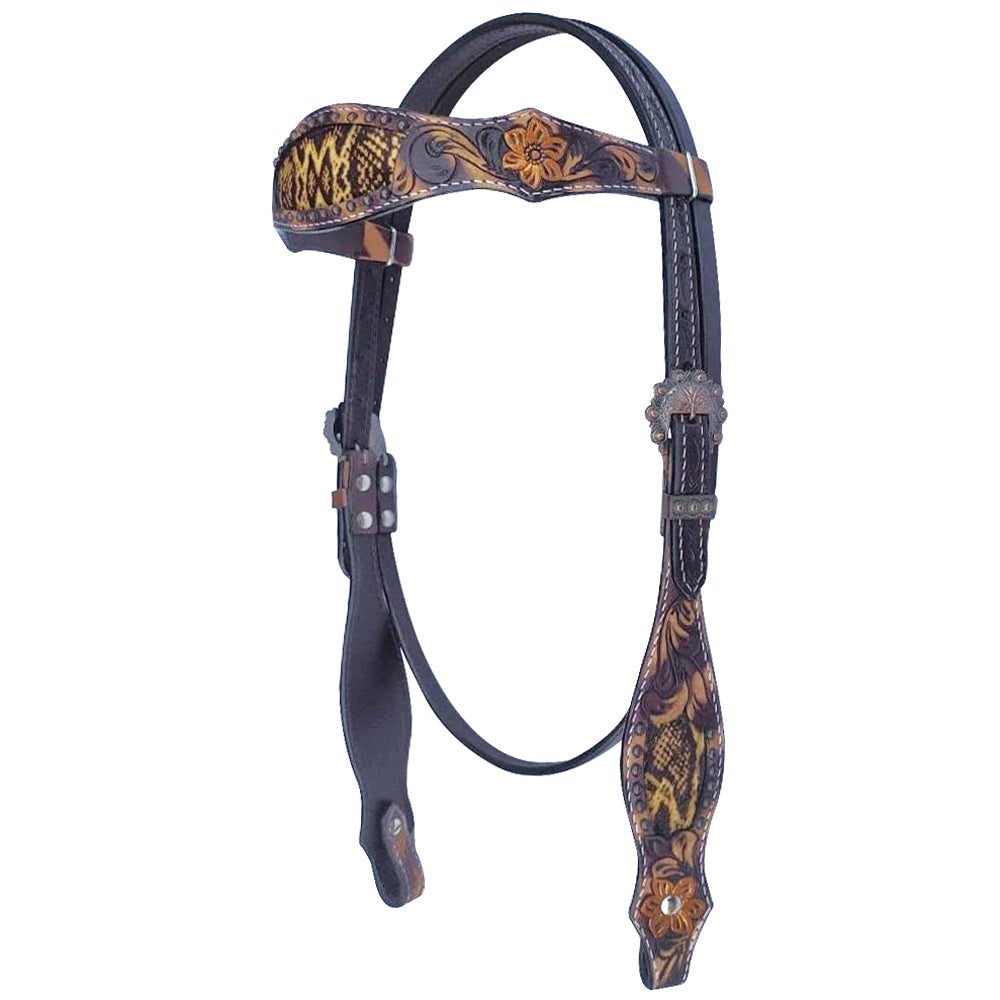 Bar H Equine American Leather Horse Saddle Tack One Ear Headstall | Breast Collar | Browband Headstall | Wither Strap | Tack Set for Horses Tropical Snake Collection