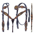 Bar H Equine American Leather Horse Saddle Tack One Ear Headstall | Breast Collar | Browband Headstall | Wither Strap | Tack Set for Horses Tropical Snake Collection